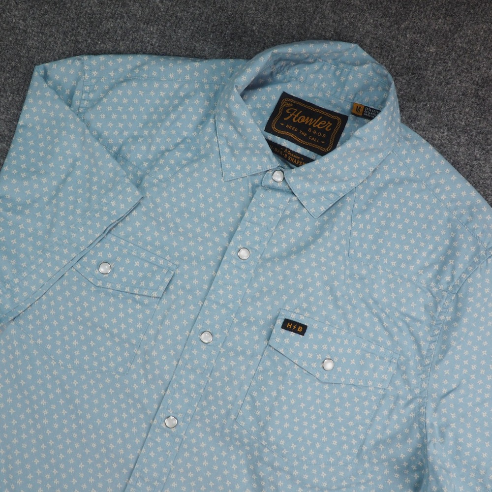 Howler Brothers Shirt Mens Med Blue Geometric Western Pearl Snap H-Bar-B